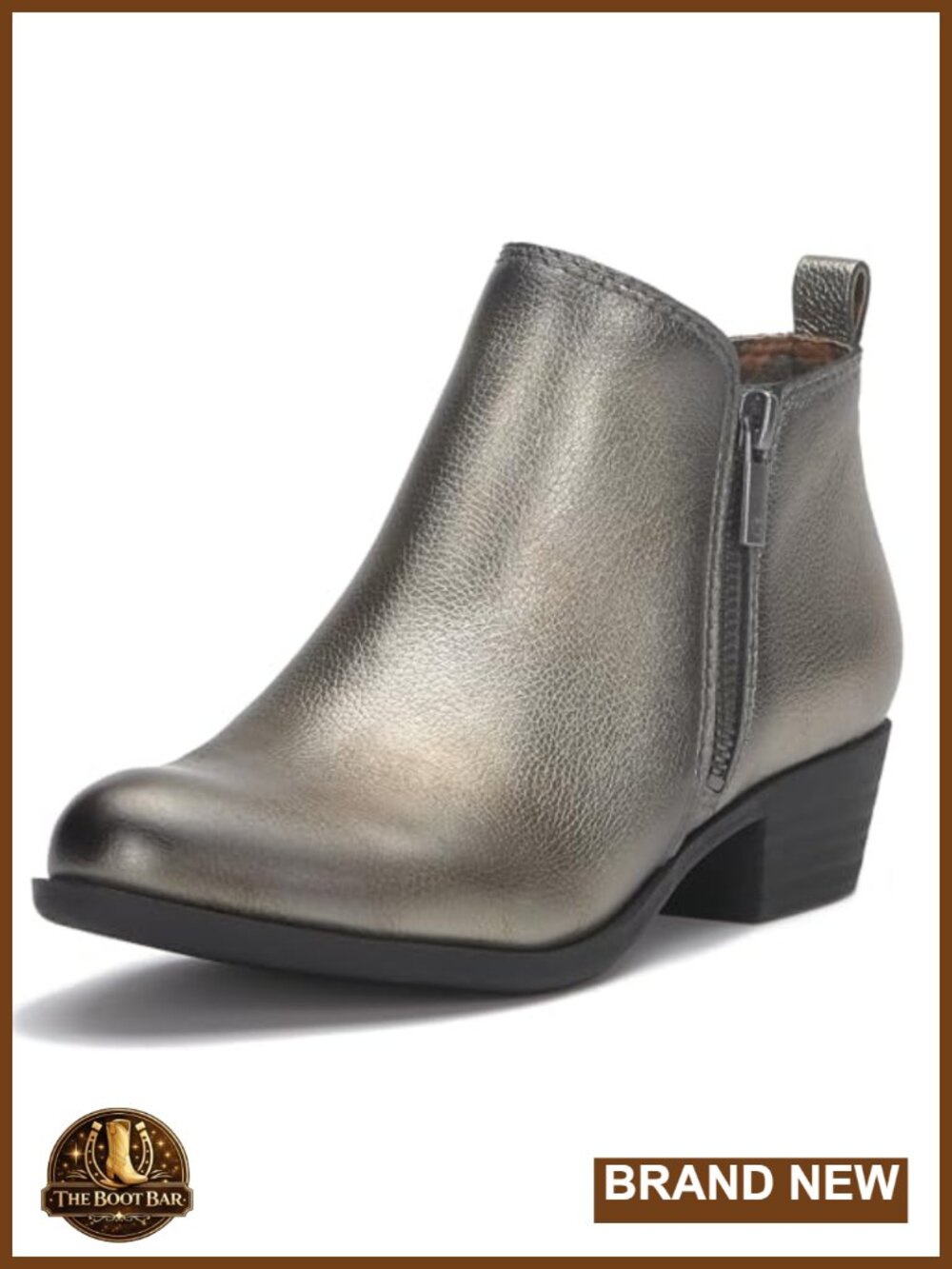 Women's Leather Ankle Booties Dual Zip Stacked Heel Round Toe Casual Boots